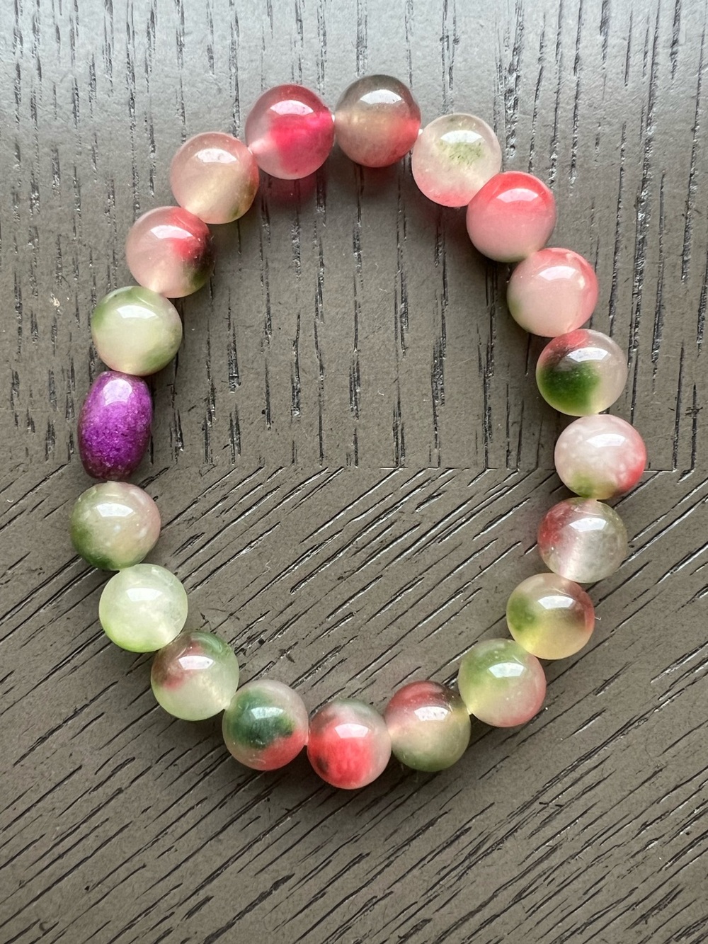 Watermelon chalcedony with accent bracelet 9mm SIZE 7’